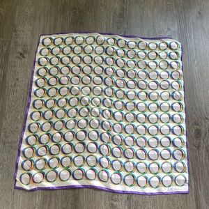 Anne Klein 100% Silk Rainbow Colorful Circle Print Design Scarf Purple Retro